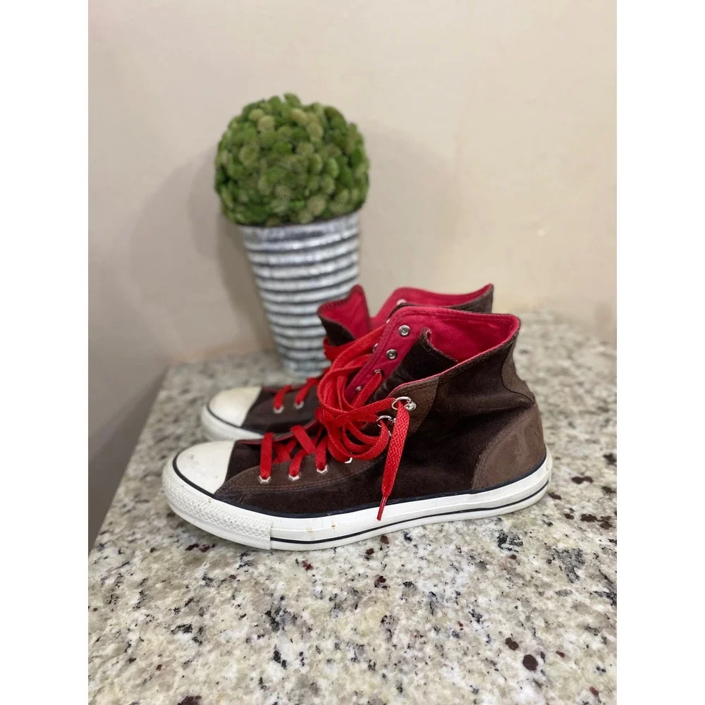 Converse Chuck Taylor All Star‎ High Top Brown Suede Red Laces Mens 8 Womens 10 - Picture 3 of 6
